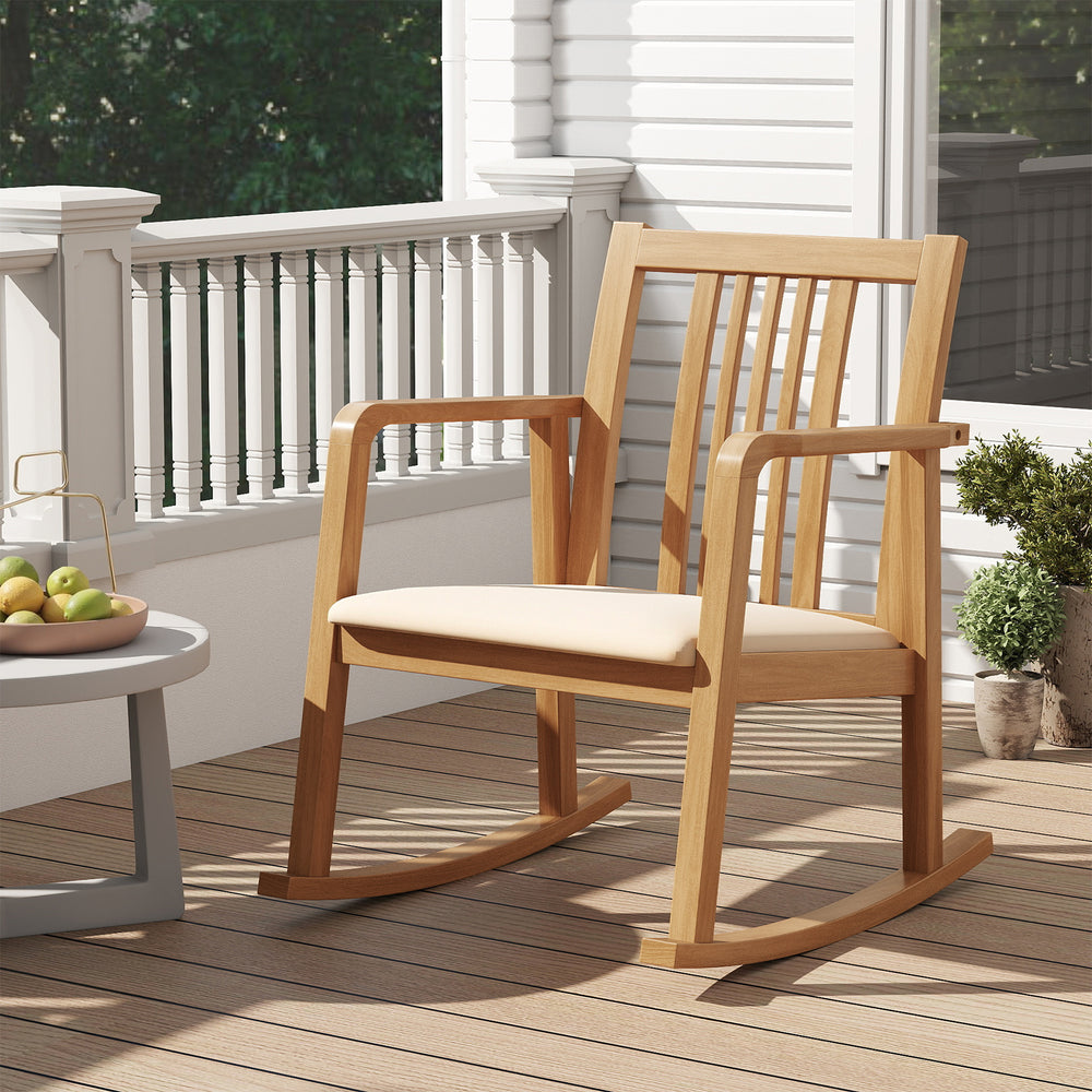 Rocking Chair with Slatted Back and Curved Armrests-Natural - Gallery View 1 of 10