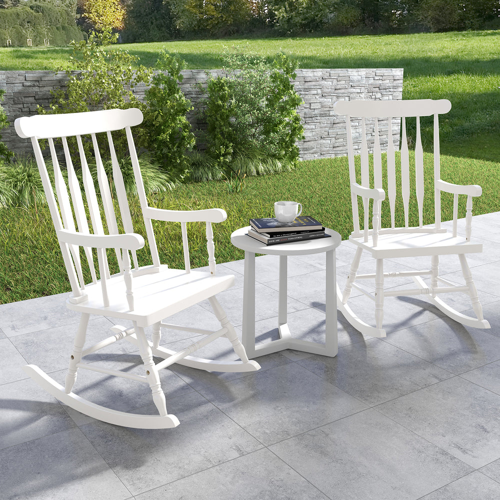 Rocking Chair with Solid Wooden Frame for Garden and Patio-White - Gallery View 1 of 7