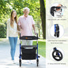 Folding aluminum rollator walker with 8-inch wheels, featuring a hand brake and convenient stair assist pedals for safe.