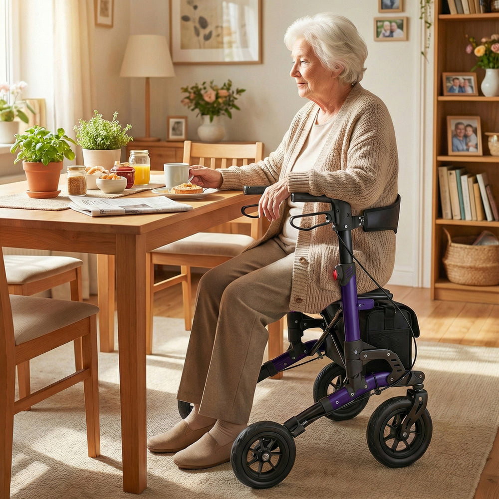 Rollator Walker for Seniors Folding Rolling Walker with Seat-Purple - Gallery View 1 of 9