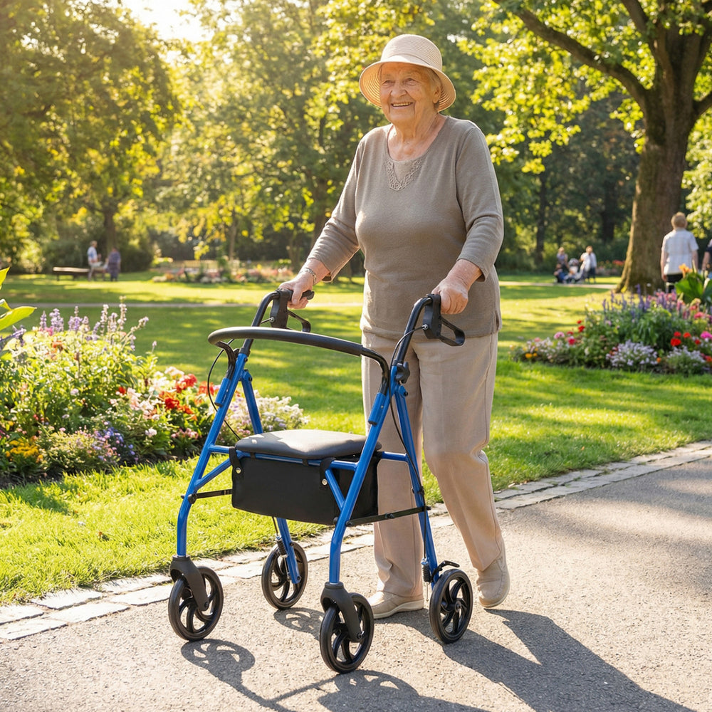 Rollator Walker with Seat and Height Adjustable Handles-Blue - Gallery View 1 of 10
