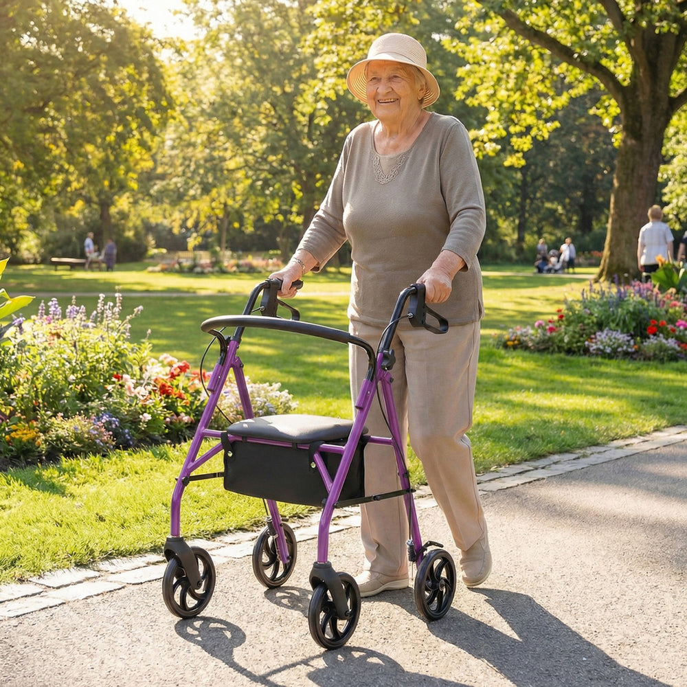Rollator Walker with Seat and Height Adjustable Handles-Purple - Gallery View 1 of 10