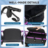 Ergonomic hand grips and foam-wrapped backrest on the purple rollator walker with seat for comfort and stability.