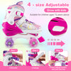 Adjustable roller skates in rose red with light-up wheels, designed for teens aged 13+, featuring a secure strap and.