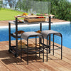 Rolling bar cart with flip-up table, hooks, and 3-tier storage, perfect for outdoor kitchens and patios.