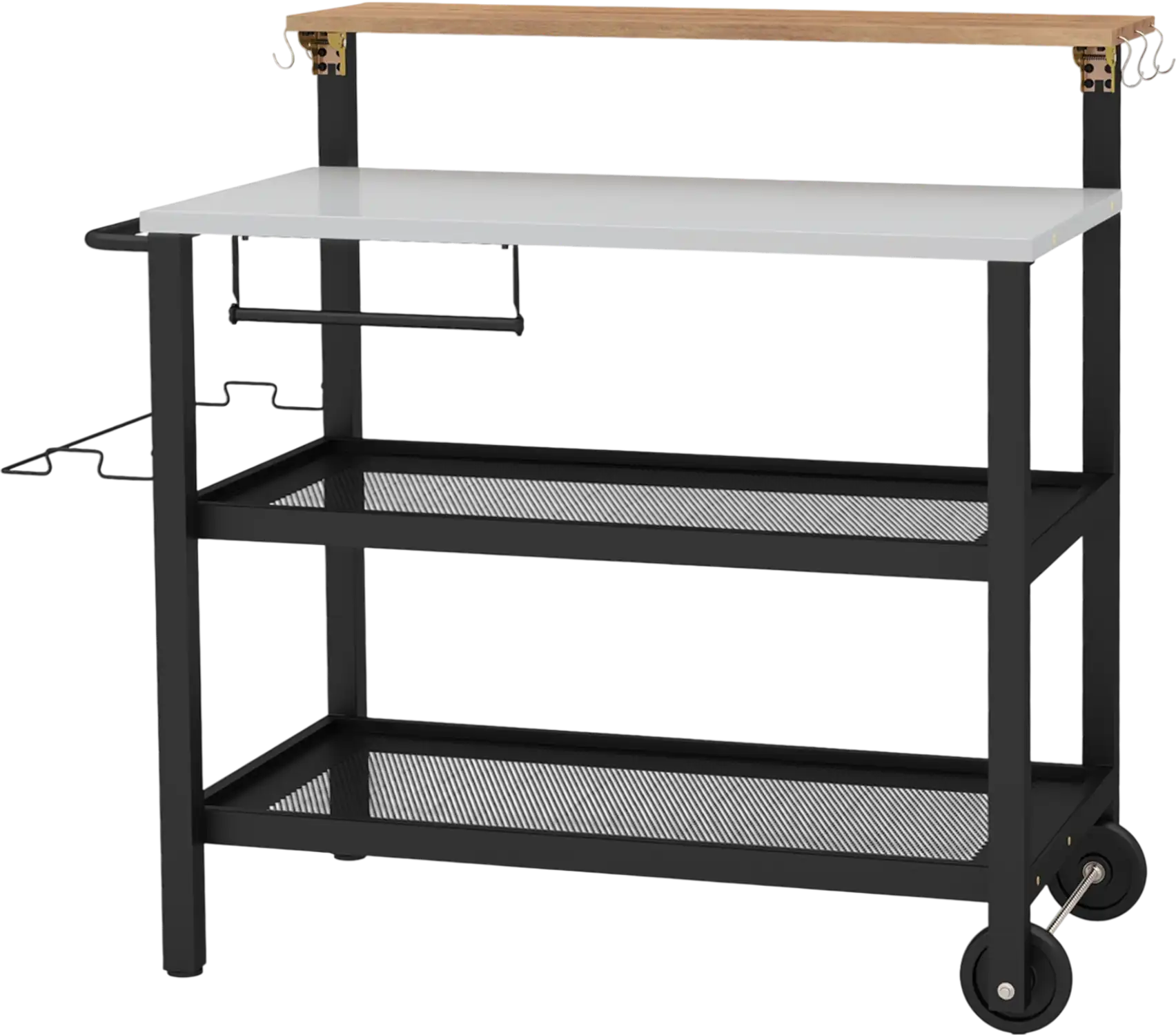 Costway Rolling Bar Cart Flip-Up Table Hooks Kitchen Grill Cart 53284671 New