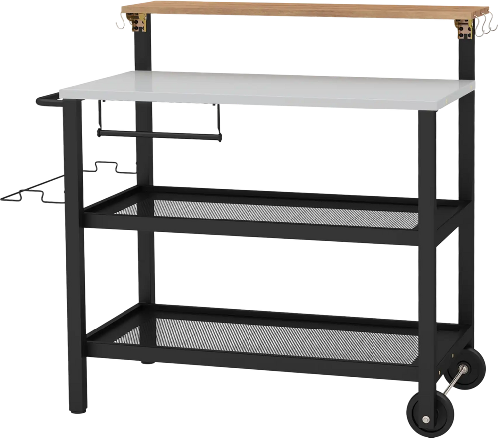 Rolling Bar Cart with Flip-up Table and Hooks for Kitchen
