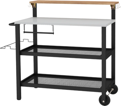 Costway Rolling Bar Cart Flip-Up Table Hooks Kitchen Grill Cart 53284671 New