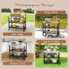 Rolling bar cart with flip-up table, 3-tier storage, and hooks, ideal for kitchen, patio, or garden use.
