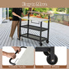 Rolling bar cart with a flip-up table, foldable handle, and smooth wheels for versatile kitchen and patio use.
