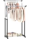 Rolling Clothes Rack Double Rod Garment Rack with Adjustable Height