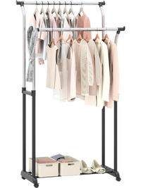 Rolling Clothes Rack Double Rod Garment Rack with Adjustable Height