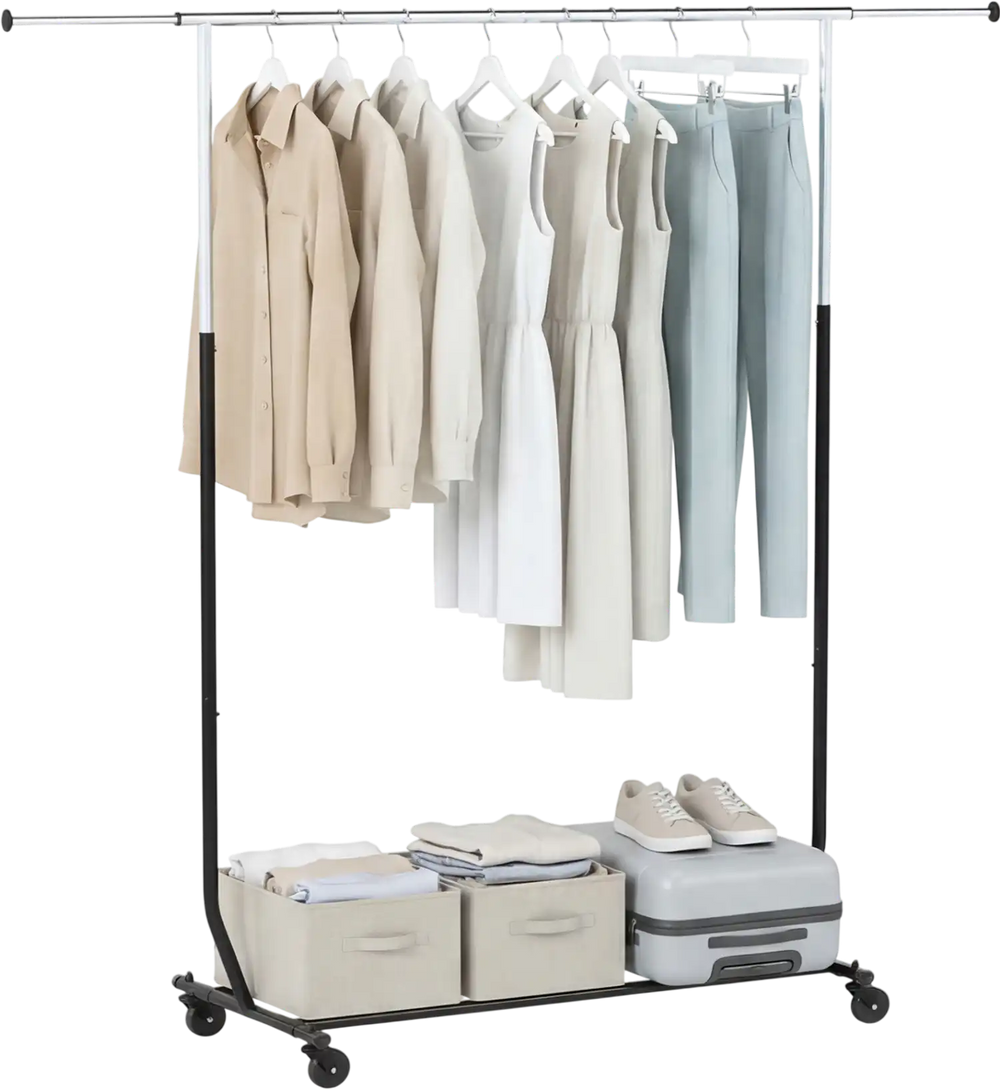 Rolling Clothes Rack Extendable Garment Stand for Hanging Clothes