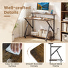 Rolling computer desk in rustic brown with a charging station, smooth rounded corners, and a robust metal frame.
