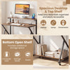 Rolling computer desk in rustic brown with monitor shelf and charging station, featuring spacious storage for home.
