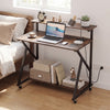 Rolling computer desk in rustic brown with charging station, monitor shelf, and storage for home office use.