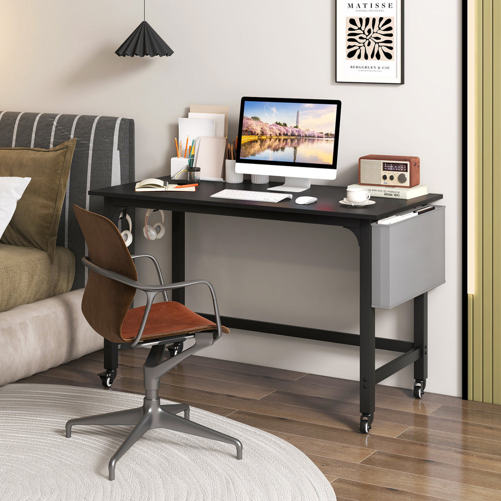 Rolling Computer Desk with Headphone Hooks and Lockable Wheels for Home Office - Gallery View 2 of 9
