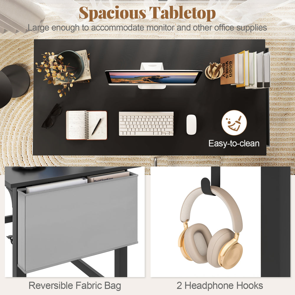 Rolling Computer Desk with Headphone Hooks and Lockable Wheels for Home Office - Gallery View 7 of 9
