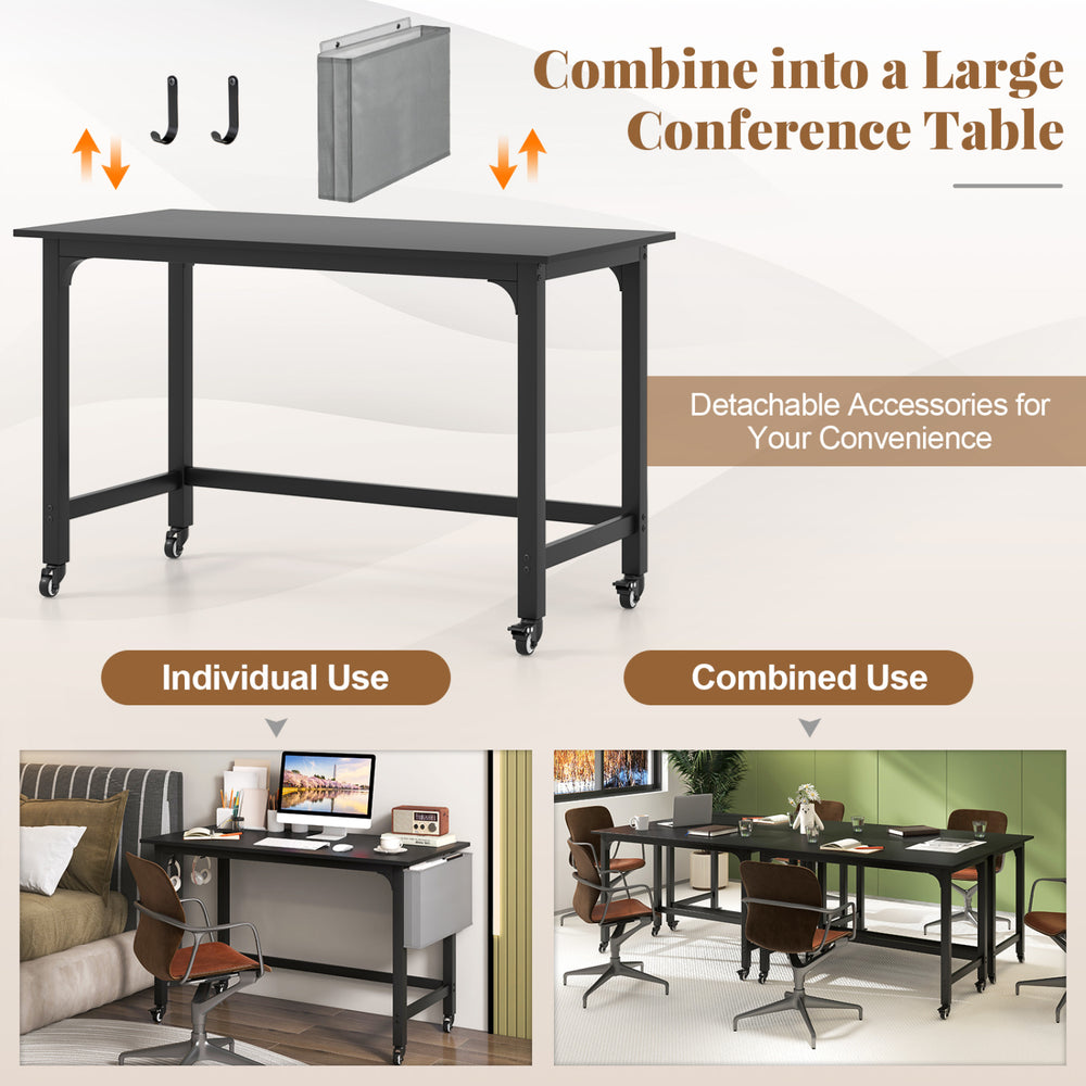 Rolling Computer Desk with Headphone Hooks and Lockable Wheels for Home Office - Gallery View 9 of 9