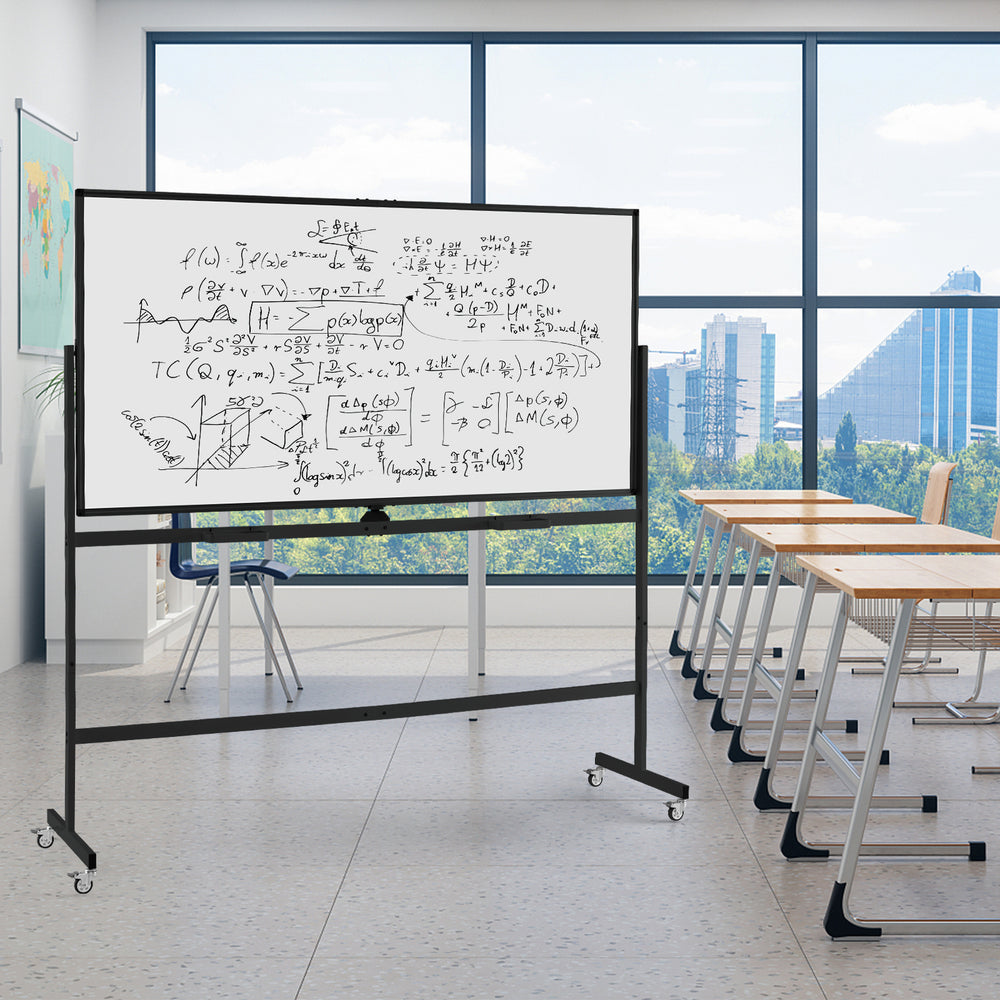 Rolling Double-Sided Magnetic Whiteboard on Wheels with Stand and Aluminum Alloy Frame-Black - Gallery View 1 of 10