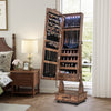 Rolling Floor Standing Mirrored Jewelry Armoire with Lock and Drawers-Rustic Brown - Gallery View 1 of 11