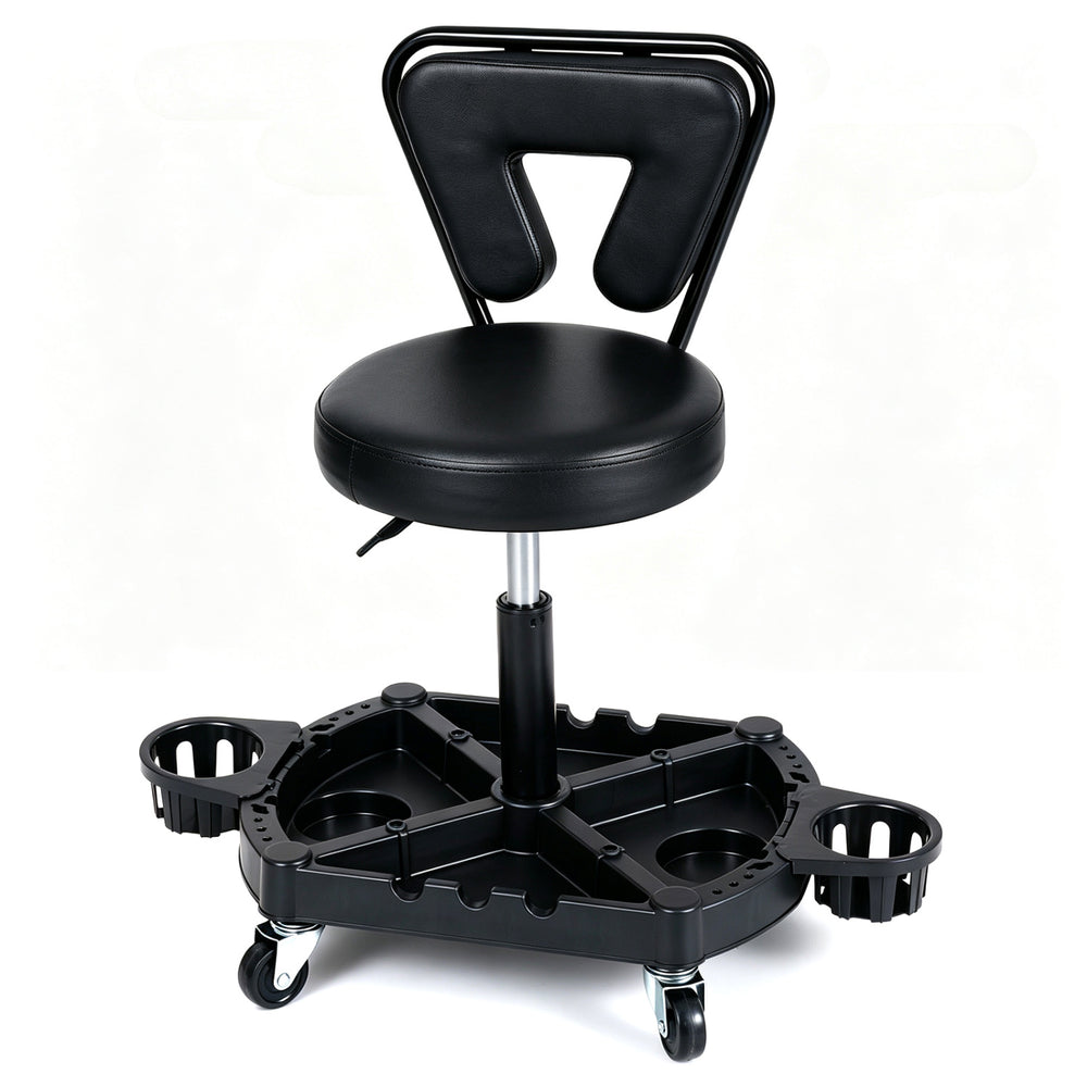 Rolling Garage Mechanic Stool with Tool Tray Storage and Padded Seat 330 LBS-Black - Gallery View 1 of 1
