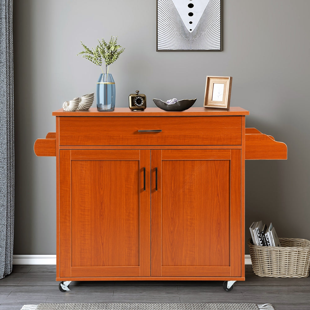 Rolling Kitchen Island Cart with Towel and Spice Rack-Orange - Gallery View 1 of 12