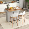 Rolling kitchen island with a spacious drop leaf top, storage drawers, and trash can cabinet, perfect for versatile.
