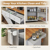 Rolling kitchen island featuring storage drawers, towel rack, and spice rack for organized kitchen use.