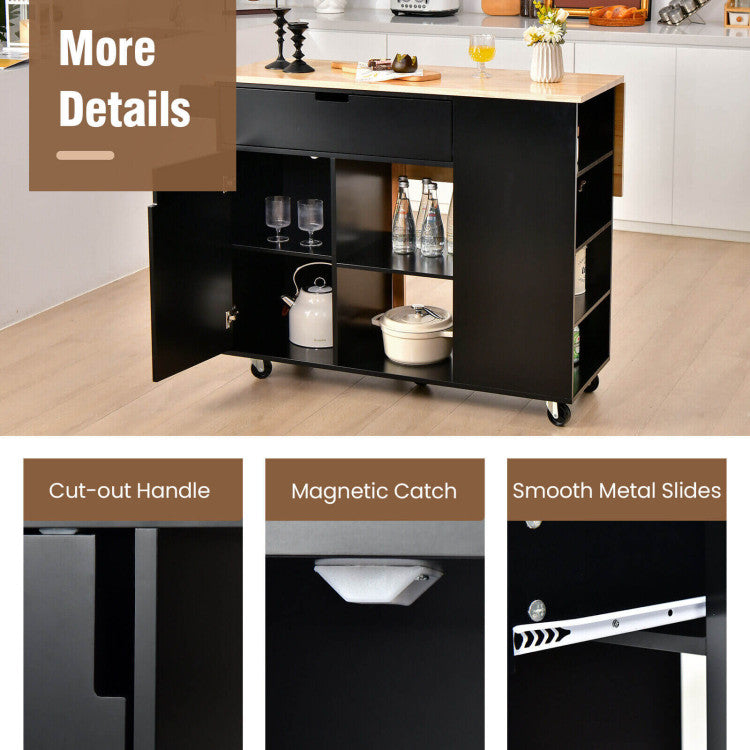 Costway Kitchen Island Cart with Drop-Leaf Rubber Wood Top New