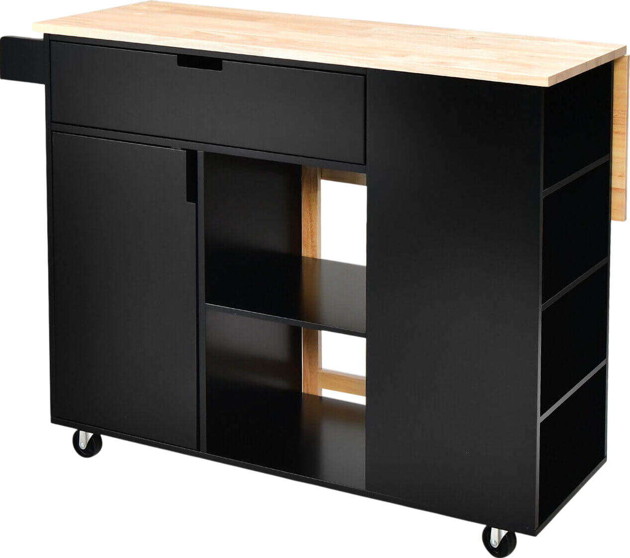 Costway Kitchen Island Cart with Drop-Leaf Rubber Wood Top New