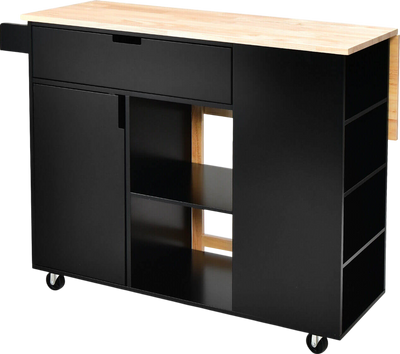 Costway Kitchen Island Cart with Drop-Leaf Rubber Wood Top New