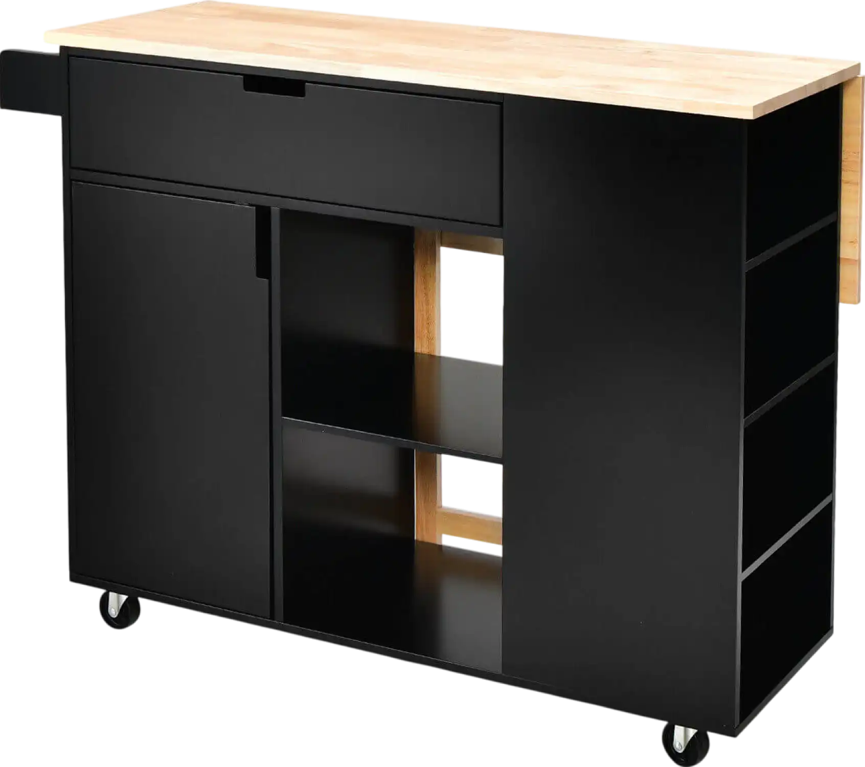 Costway Kitchen Island Cart with Drop-Leaf Rubber Wood Top New
