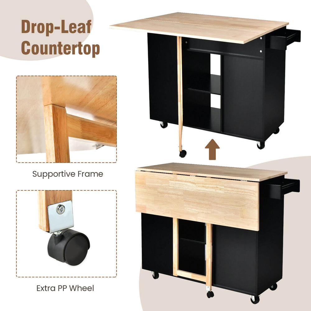 Costway Kitchen Island Cart with Drop-Leaf Rubber Wood Top New