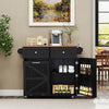 Rolling Kitchen Island with Trash Can Cabinet and Rubber Universal Wheels-Black - Gallery View 1 of 10