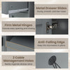 Detail of the rolling kitchen island's metal drawer slides and hinges, showcasing smooth operation and sturdy.