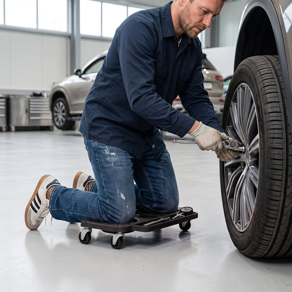 Rolling Knee Creeper with 360° Swivel Casters Lightweight Kneeling Pads-Black - Gallery View 1 of 10