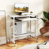 Rolling Laptop Table with Pull-out Keyboard Tray and Hooks-White - Gallery View 1 of 10