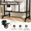 Rolling laptop table with pull-out keyboard tray, rustic brown finish, featuring 360° rolling casters for easy mobility.