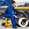 Rolling mechanic stool with removable padded seat, yellow, featuring 360° swivel casters for easy movement and tool.