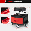 Rolling mechanic stool with cushioned seat, dual tool trays, and adjustable height for garage or repair shop use.