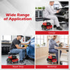 Rolling mechanic stool with cushioned seat, 5 wheels, and tool storage, perfect for garage and repair shop use.
