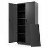 Rolling black metal storage cabinet with adjustable shelves, lockable design, and four smooth wheels for easy mobility.