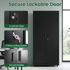 Lockable metal storage cabinet with 3-point locking system, adjustable shelves, and 4 smooth wheels for easy mobility.
