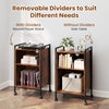 Mobile record player stand in rustic brown with removable dividers, ideal for vinyl storage or as a side table.