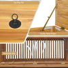 Top view of the rolling patio wooden deck box featuring breathable slats, quality metal hinges, and a ring pull handle.