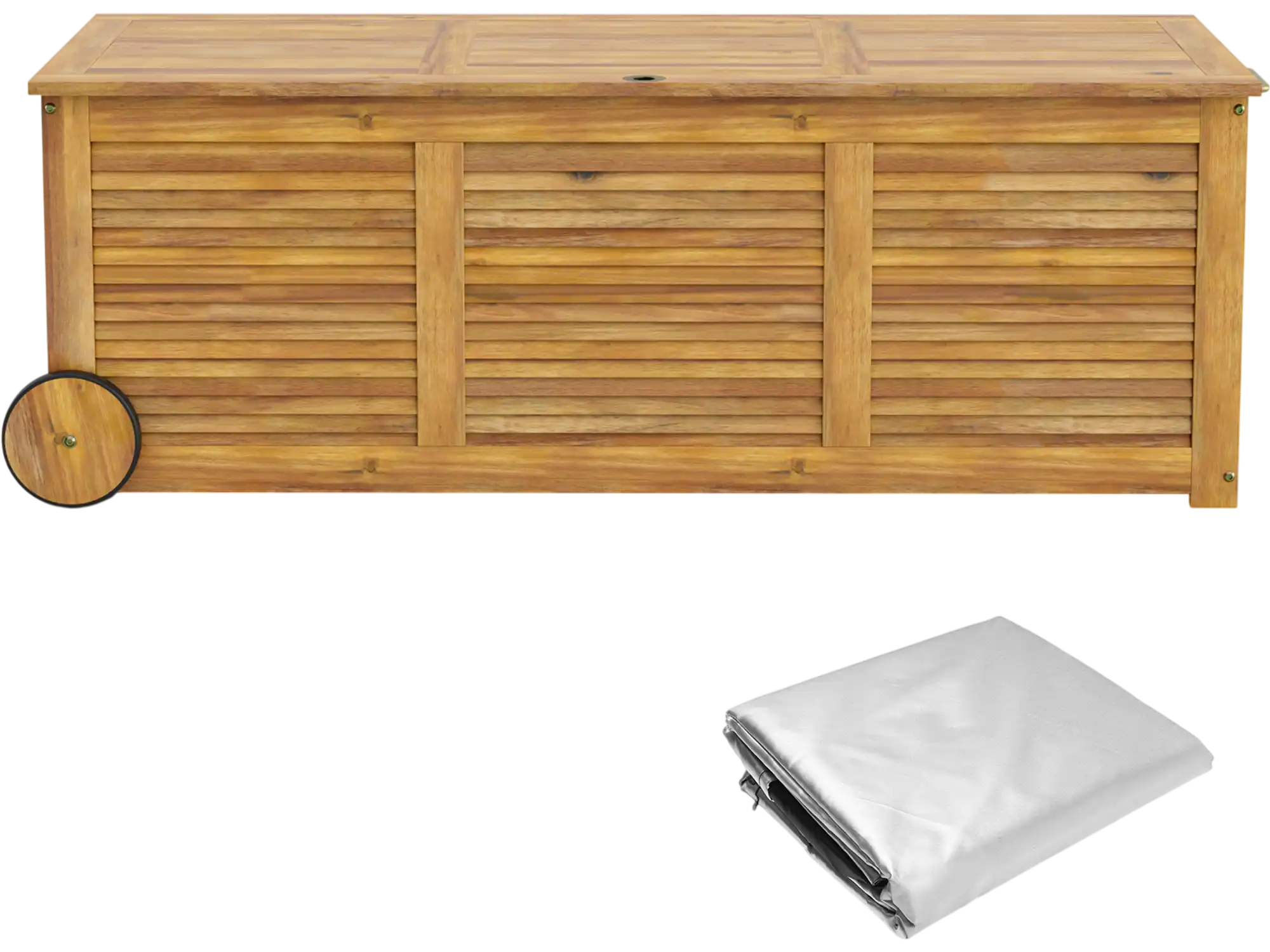 Costway Rolling Patio Wooden Deck Box Outdoor Storage 42786953 New