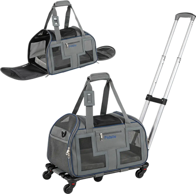 Costway Rolling Pet Carrier w/ Wheels Telescopic Handle Mesh Windows 51166587 New