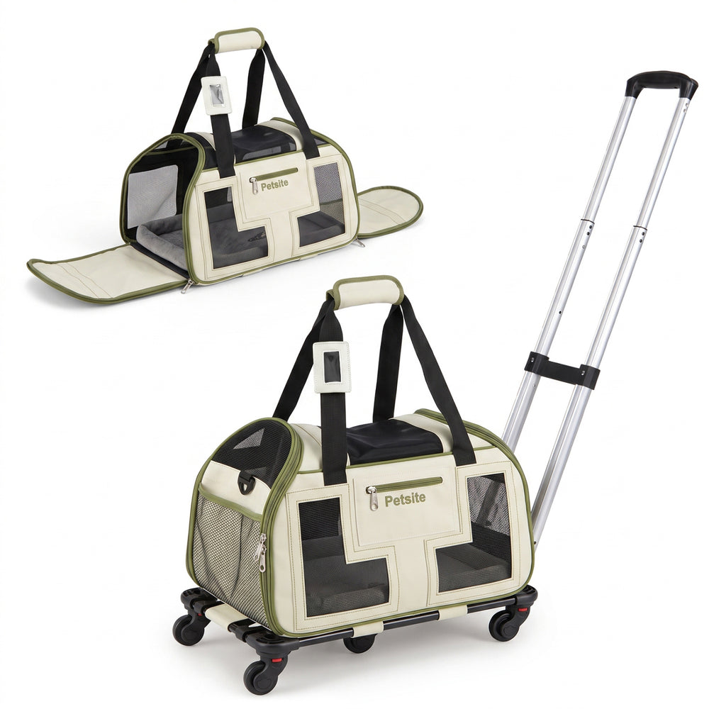 Rolling Pet Carrier with Wheels & Telescopic Handle and Mesh Windows for Pets-Green - Gallery View 1 of 1