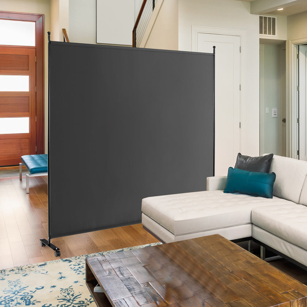 6 Feet Single Panel Rolling Room Divider with Smooth Wheels-Dark Gray - Gallery View 1 of 7